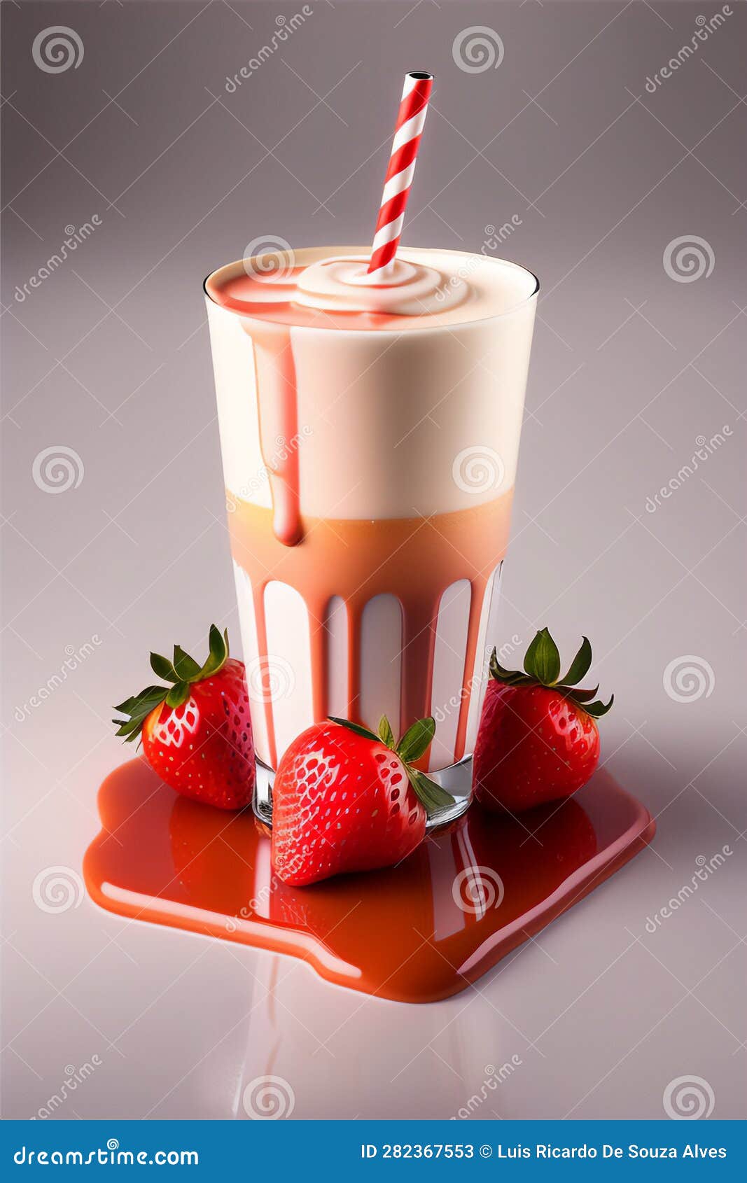 A Decorated Glass of Milkshake on a Reflective Surface. Generative AI