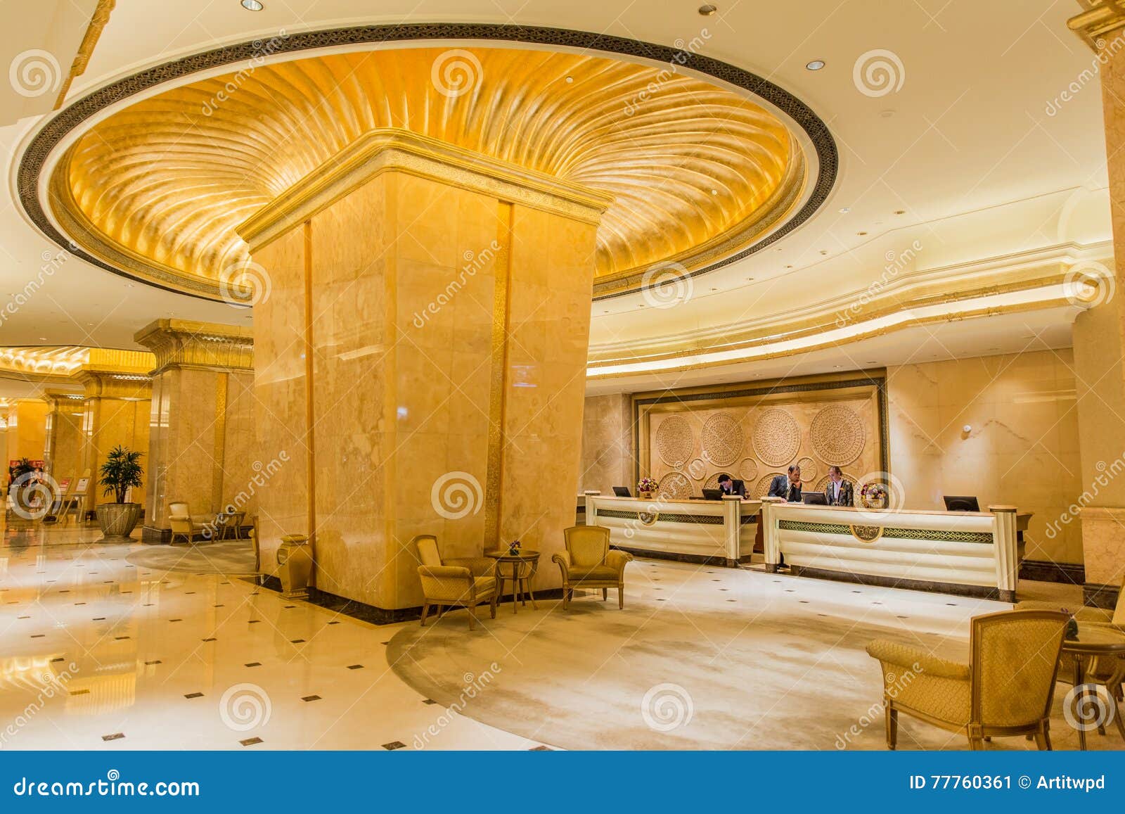 Decorated Gold Column Inside Emirates Palace Hotel At Abu