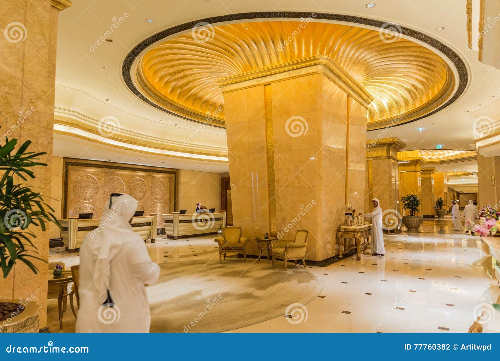 Decorated Gold Column Inside Emirates Palace Hotel At Abu