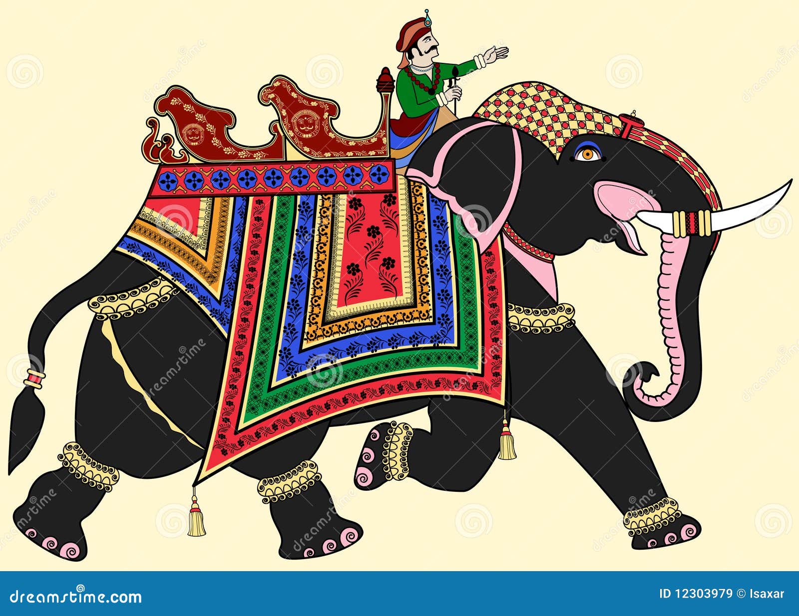 Indian Elephant In Royal Frame And Stylized Lotus Flower Vector