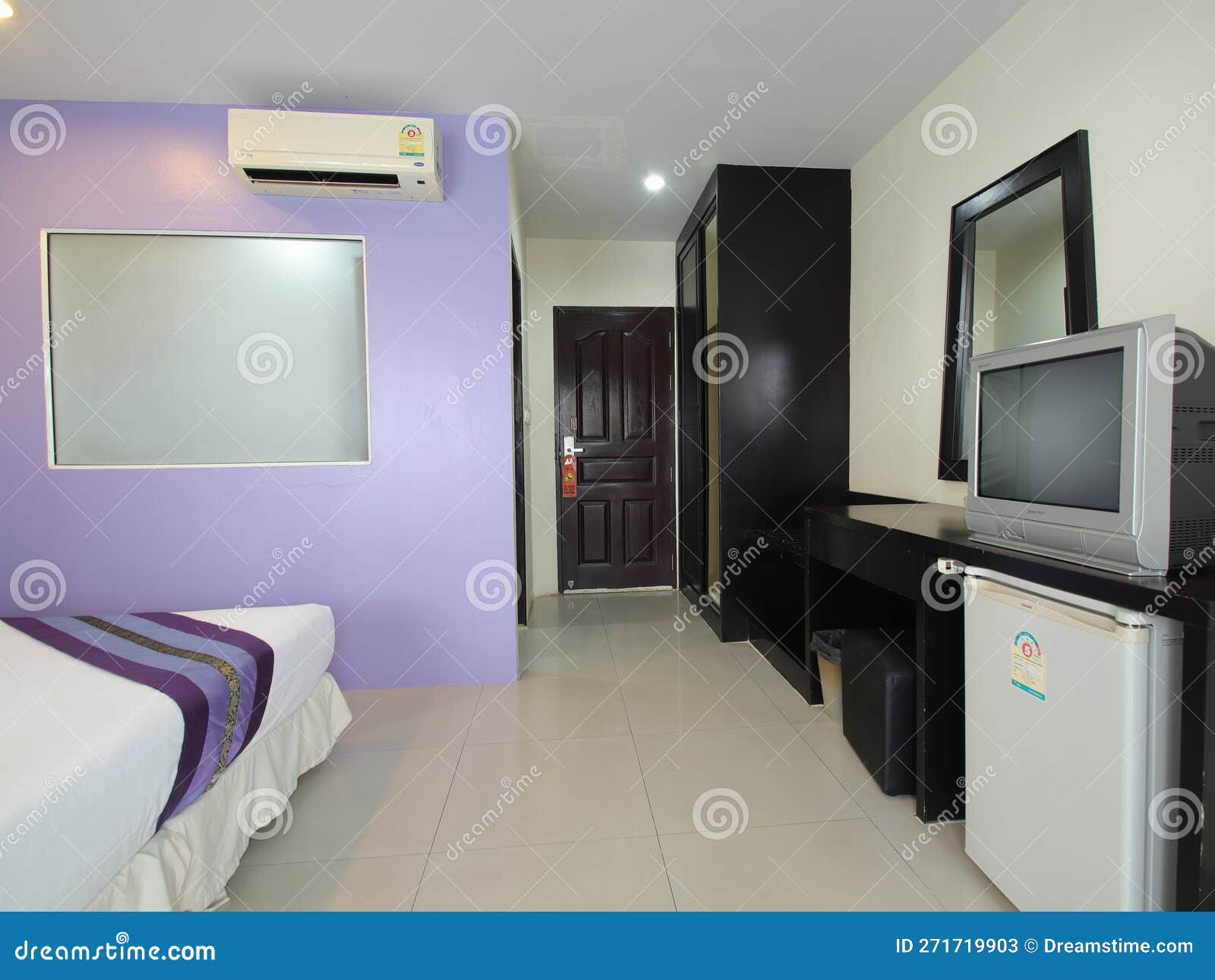 Decorated Single Bedroom with Bed Nice Colours Stock Image Image of