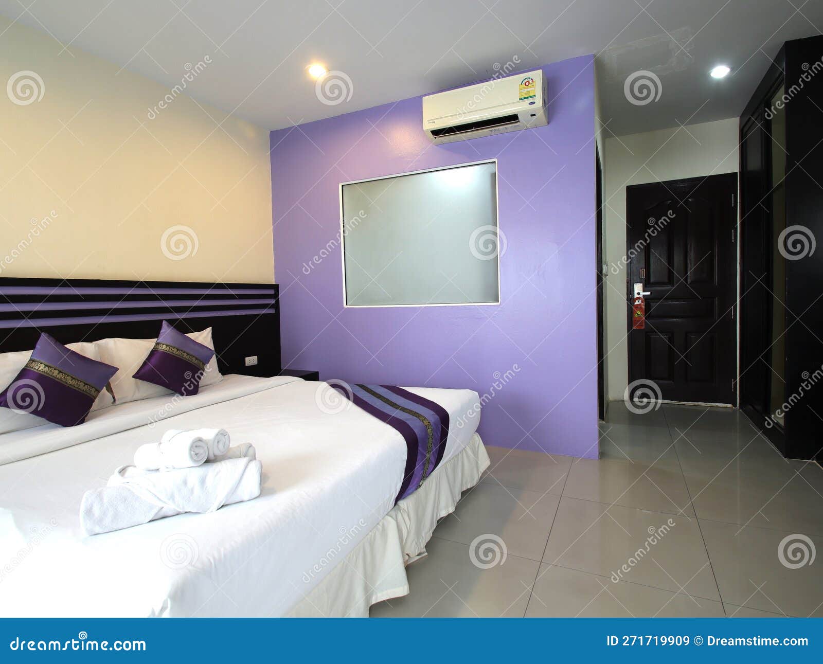Decorated Single Bedroom with Bed Nice Colours Stock Image Image of