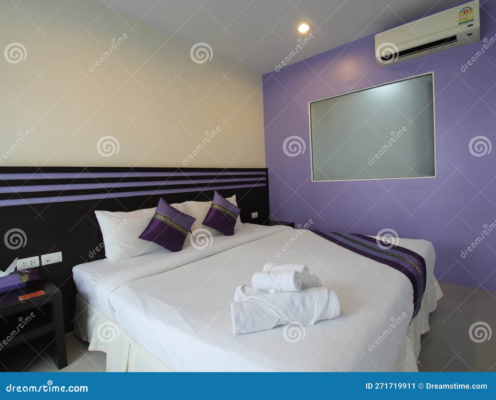 Decorated Single Bedroom with Bed Nice Colours Stock Image Image of