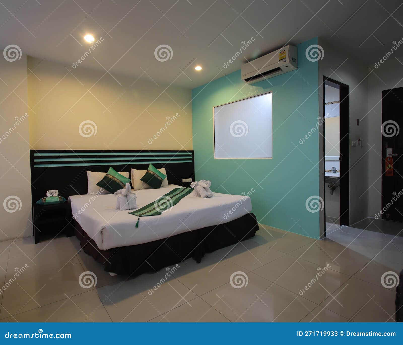 Decorated Single Bedroom with Bed Nice Colours Stock Image Image of