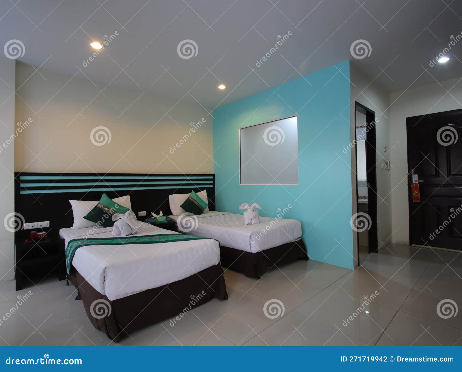 Decorated Single Bedroom with Bed Nice Colours Stock Photo Image of