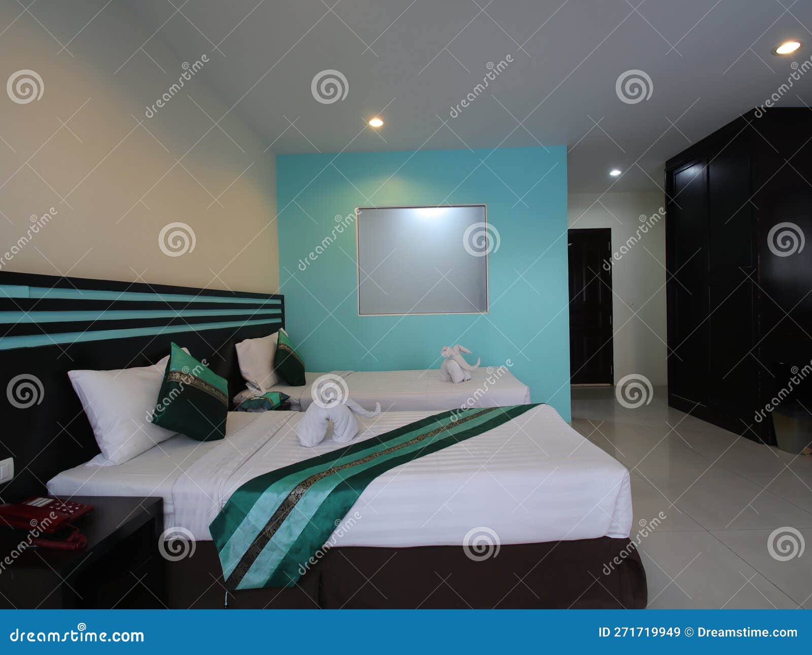 Decorated Single Bedroom with Bed Nice Colours Stock Image Image of