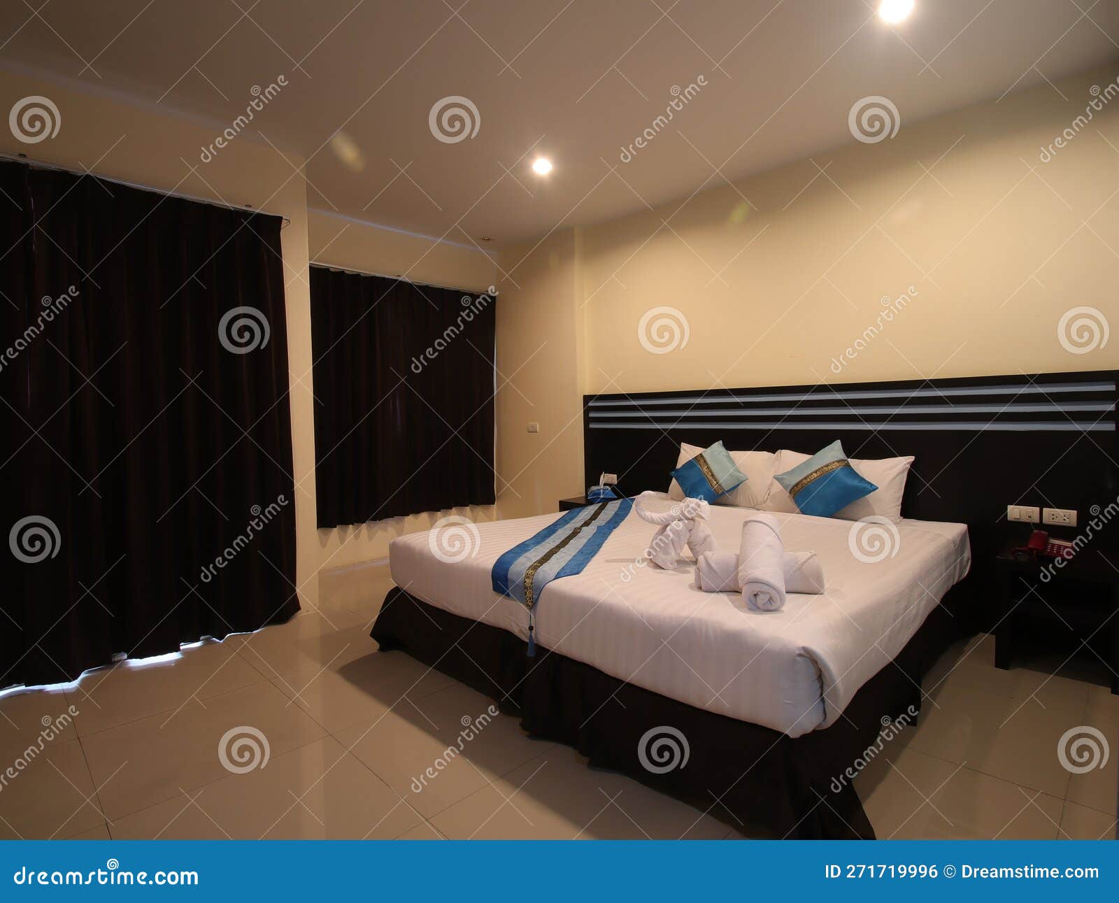 Decorated Single Bedroom with Bed Nice Colours Stock Photo Image of