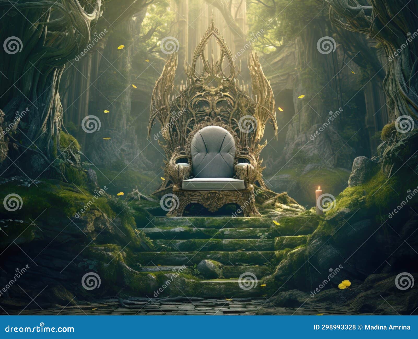 Decorated Throne. the Green Throne Standing in the Forest. Stock Photo