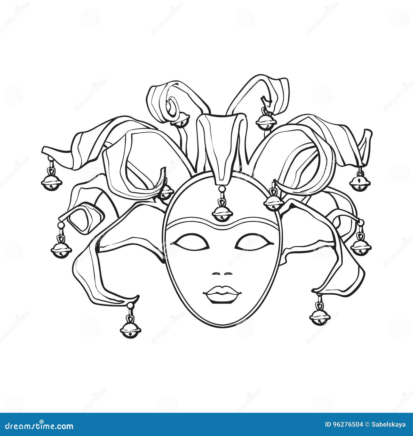 Decorated venetian carnival jester mask with bells and golden glitter  sketch style vector illustration isolated on white  CanStock