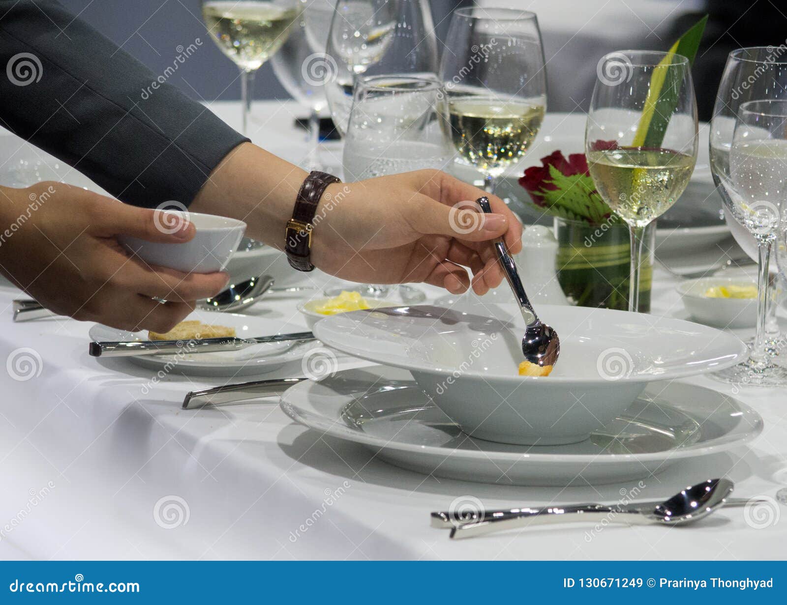 Decorating Dish, Preparing Food, Fine Dining, Food Served Stock Image