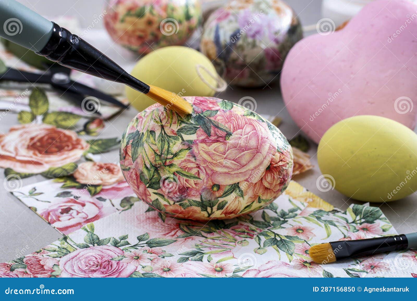 Decorating Easter Eggs with Decoupage Technique Stock Photo Image of