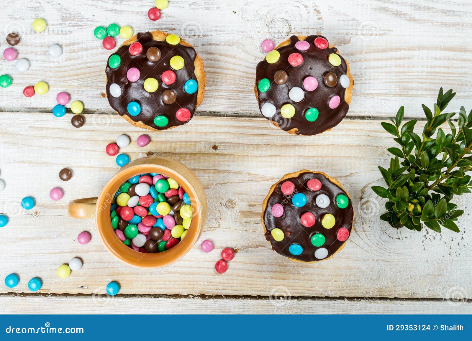 Decorating Easter Muffins with Candies Stock Photo Image of boxwood