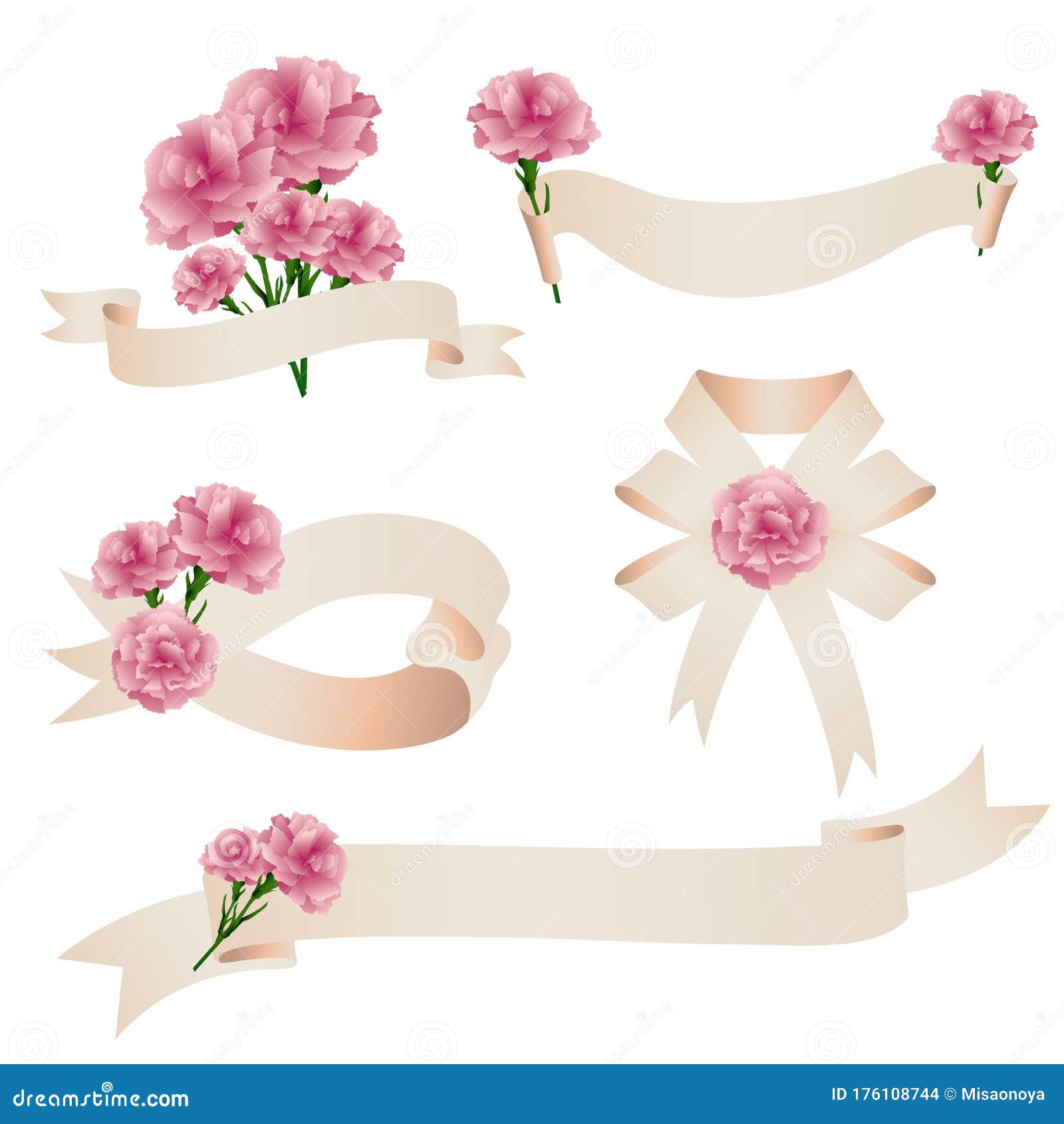 Decoration of Carnations Illustration with Ribbon Stock Vector