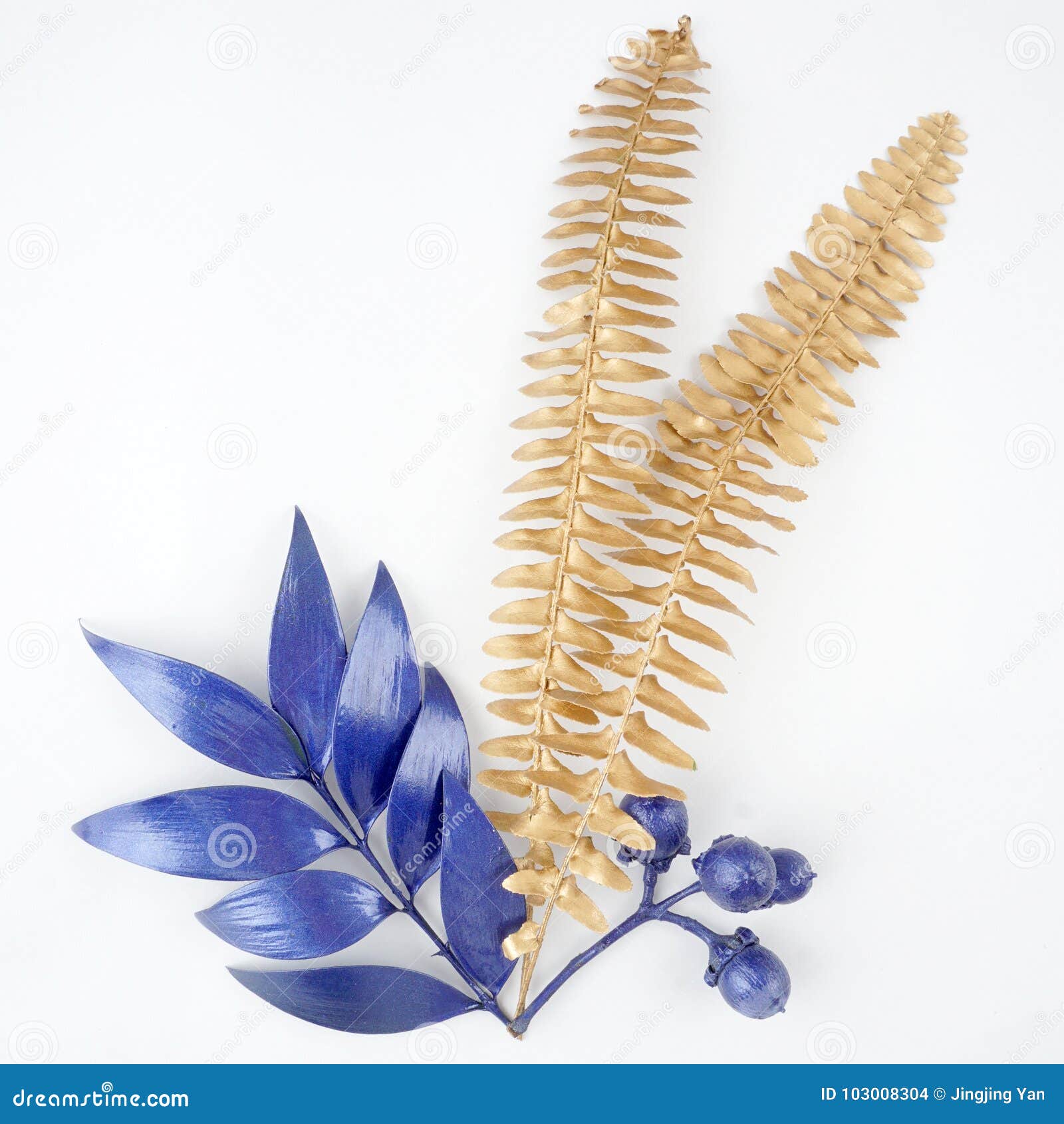 Blue and Gold Leaf Design Elements. Stock Photo - Image of decoration