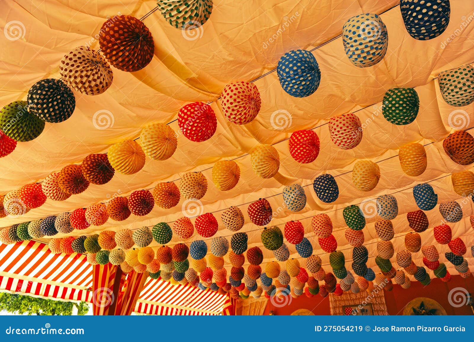 interior of a caseta in the famous seville fair of seville, spain