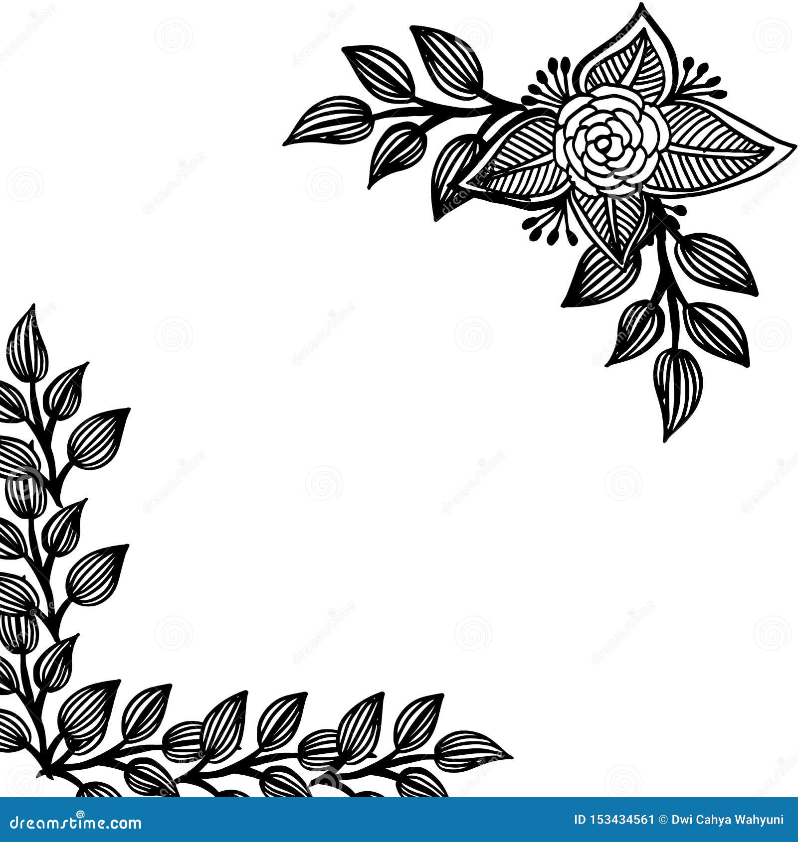 Decoration Floral Frame, Drawing Unique of Flower and Leaf, for ...