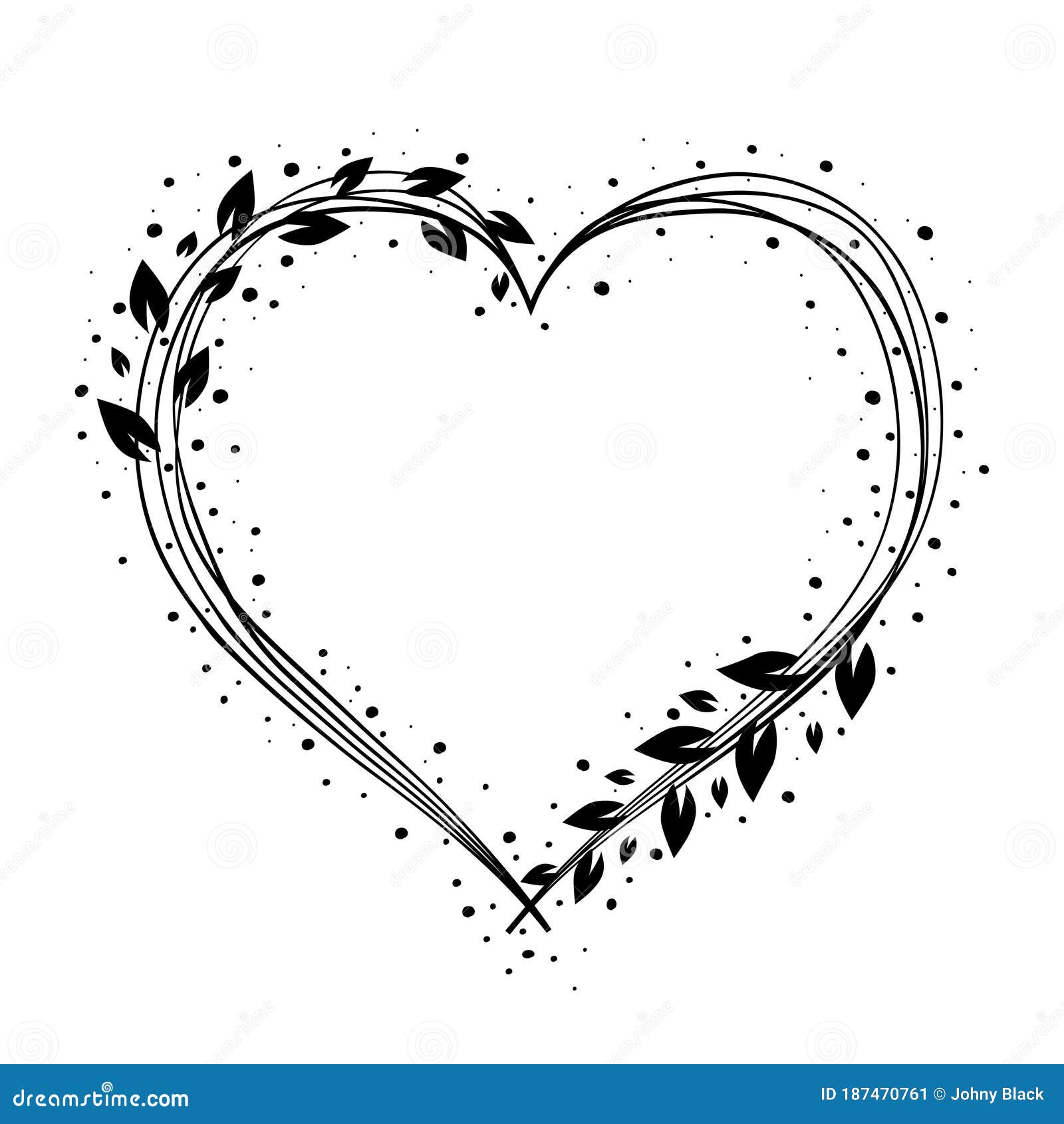 Vector Floral Heart Wreath Frame Of Leaves And Flowers Doodle