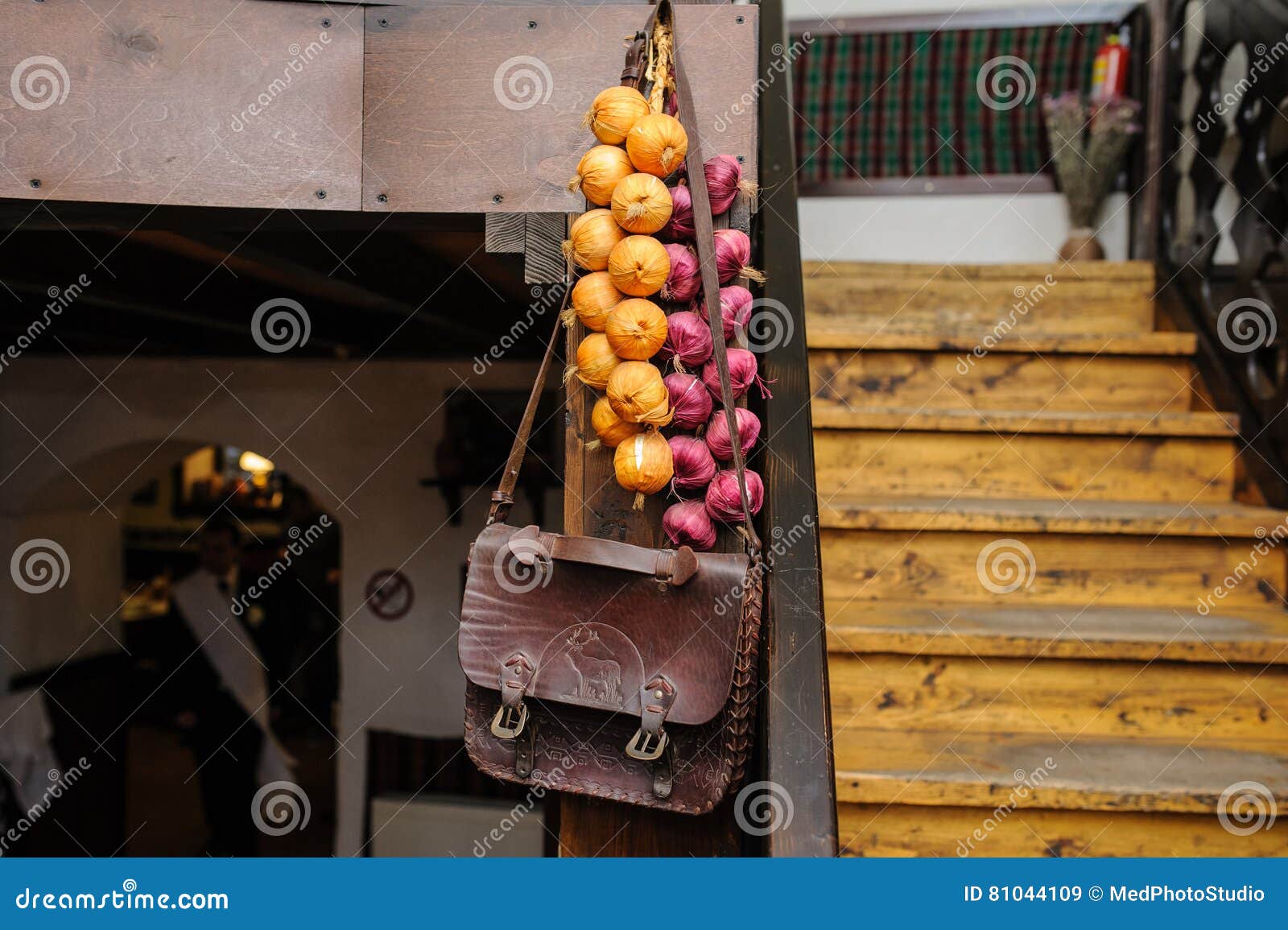 Decoration Onion Leather Bag Vintage Rustic Old Stock Image Image of