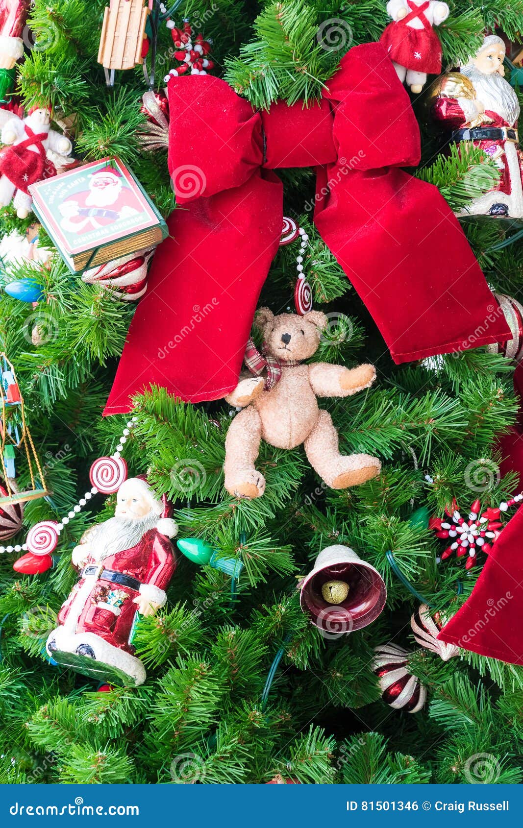 Decorations on a Christmas Tree Stock Photo Image of shiny, seasonal