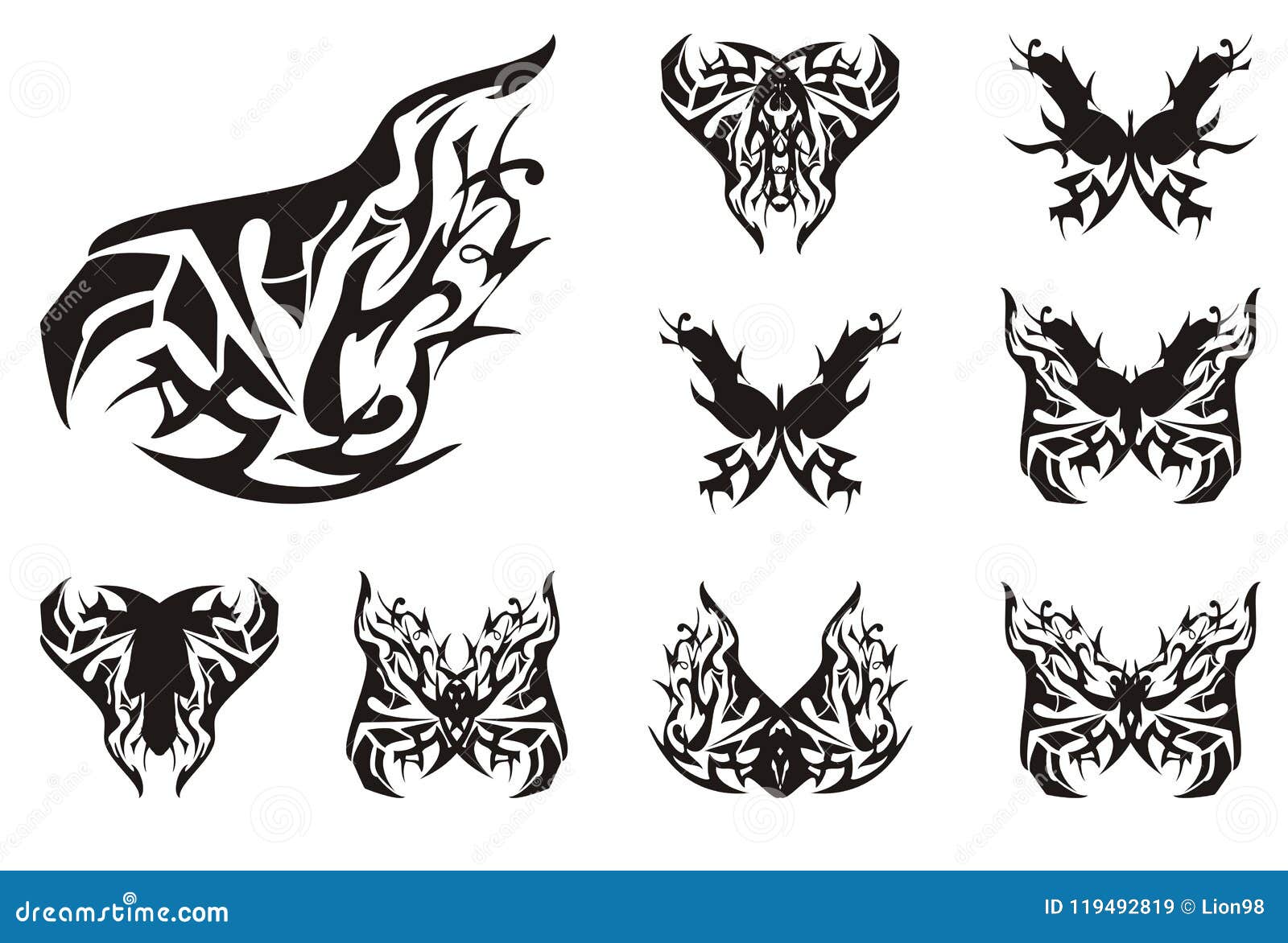 Decorative Abstract Tribal Butterflies Set Stock Vector - Illustration ...