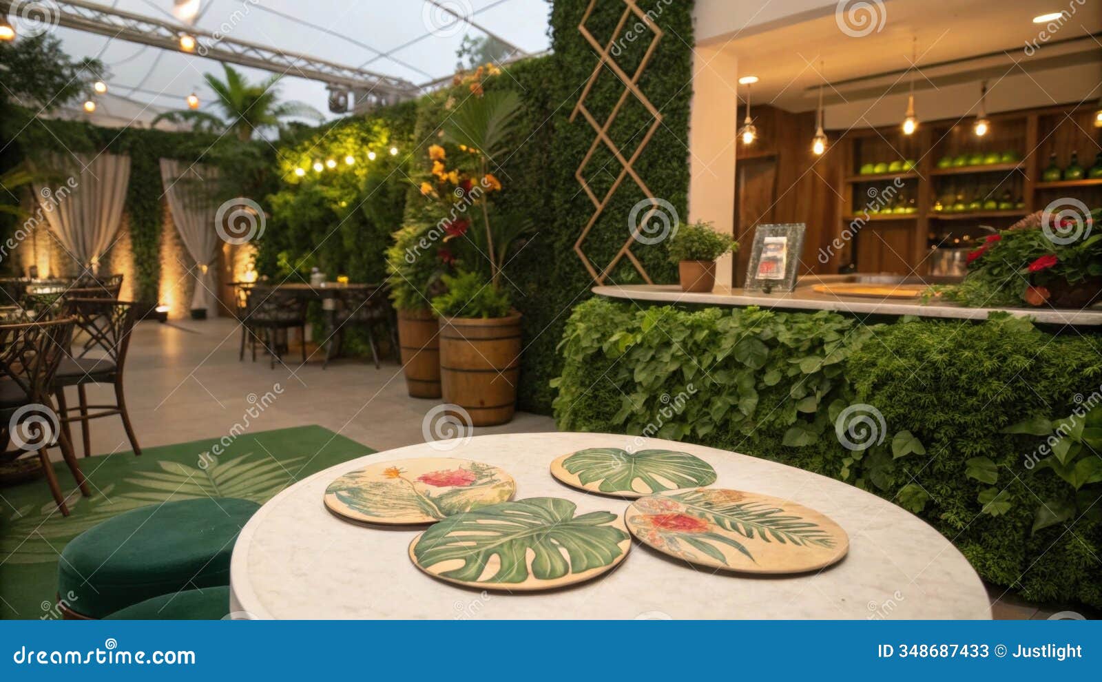 decorative accents like lush greenery and artistic coasters add a personal touch enriching the overall vibe and creating