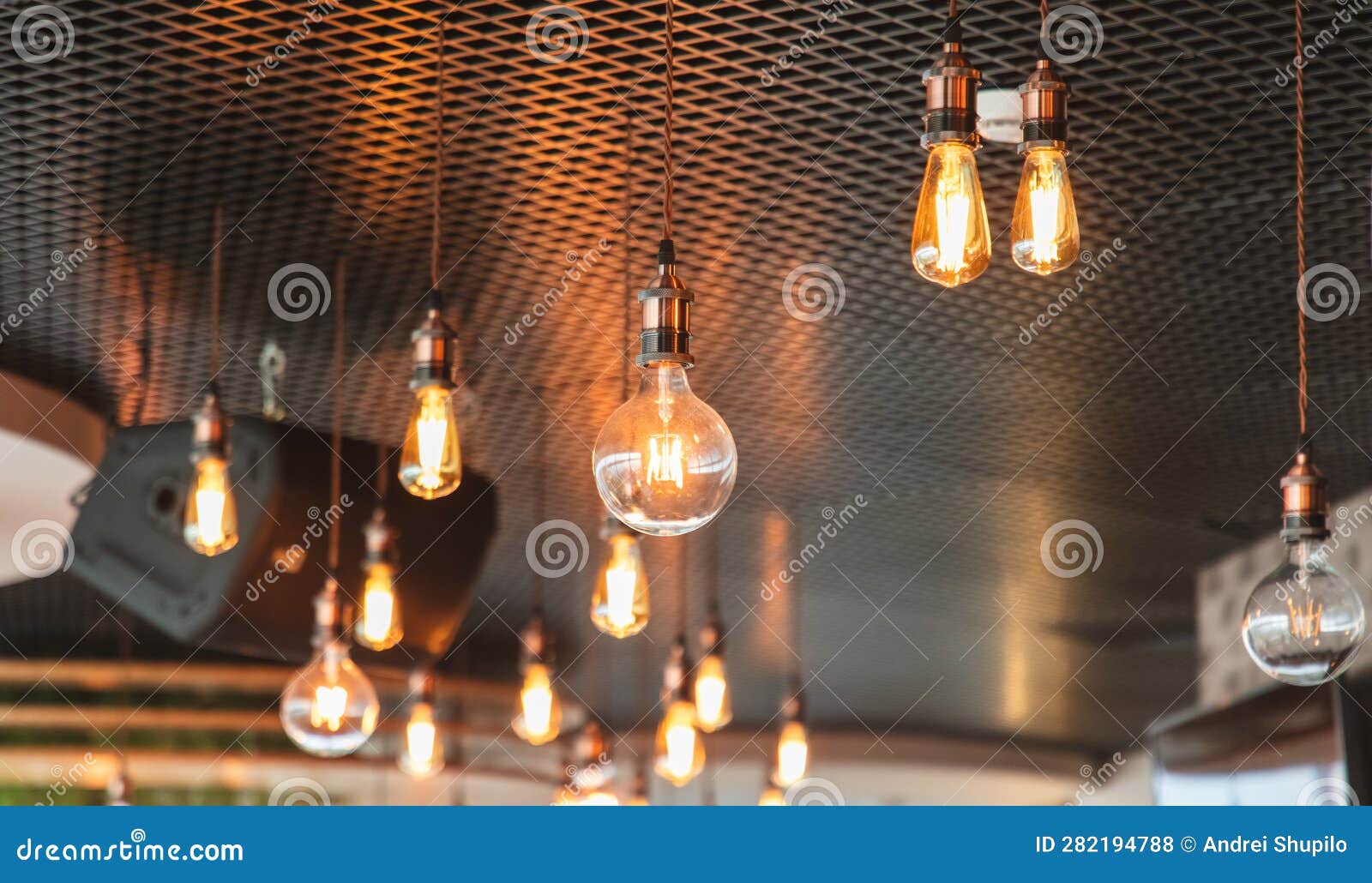 Decorative Antique Edison Style Filament Light Bulbs Hanging from Ceiling Stock Photo Image of