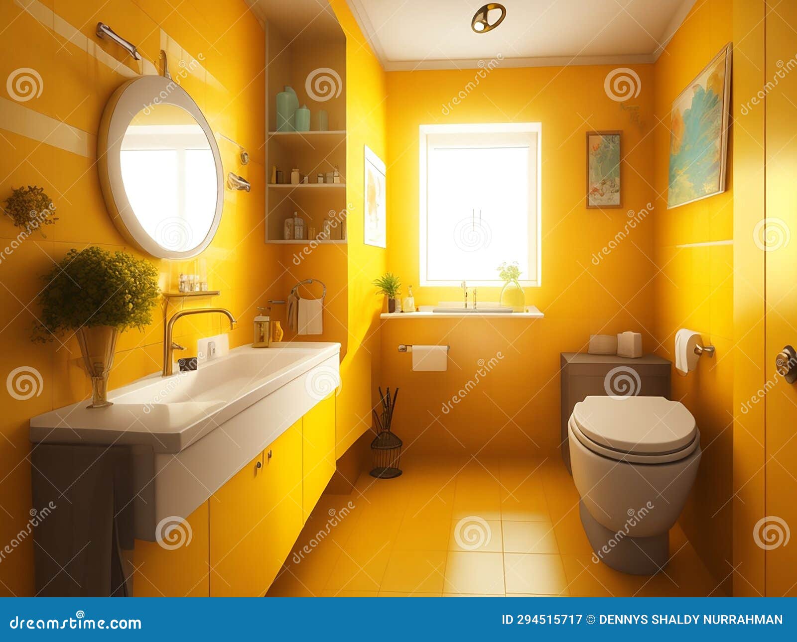 Decorative Bathroom with Yellow Themed Stock Image - Image of clean, property: 294515717