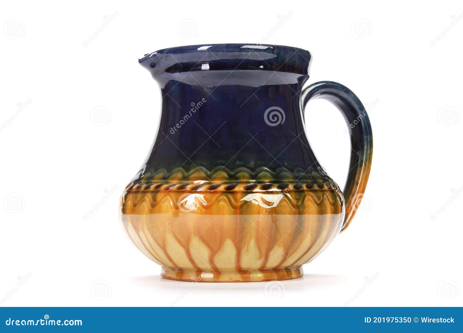 Decorative Blue Orange Vase with a Handle Isolated on a White