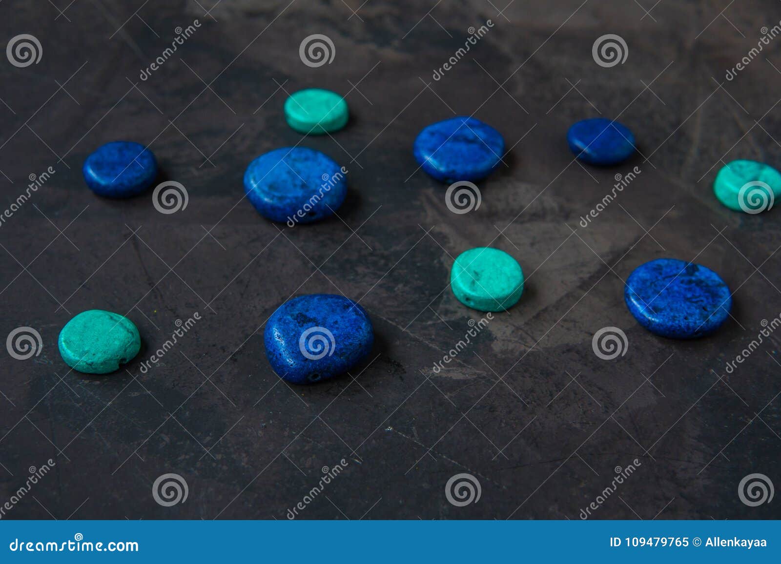 Decorative Blue Stones on a Dark Background Stock Image Image of