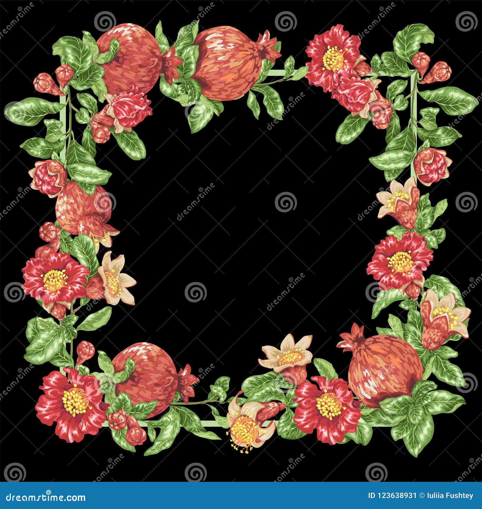 Download Decorative Border Vector Frame Wreath With Pomegranate ...
