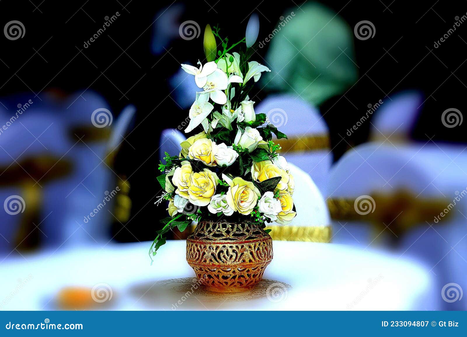 Decorative Bouquet of Beautiful Flower Vases on Table Stock Image
