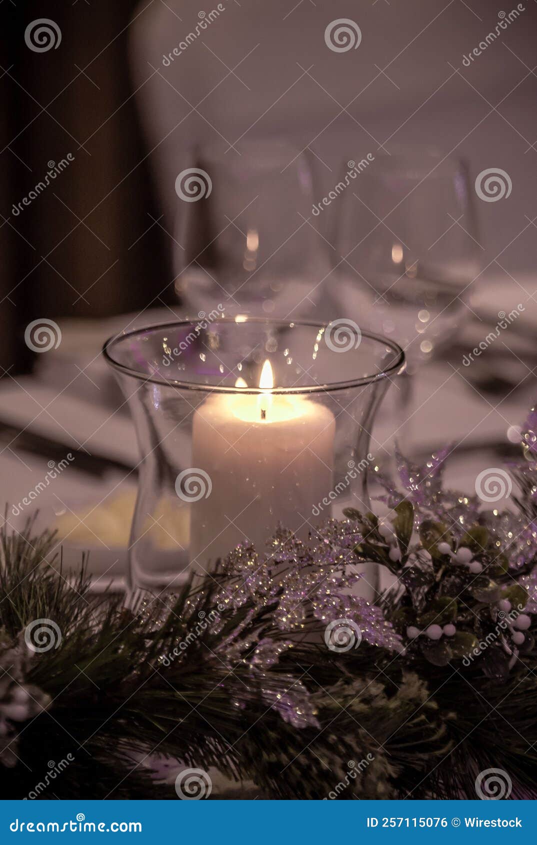 Decorative Candle on a Glass in the Table Stock Photo Image of wood