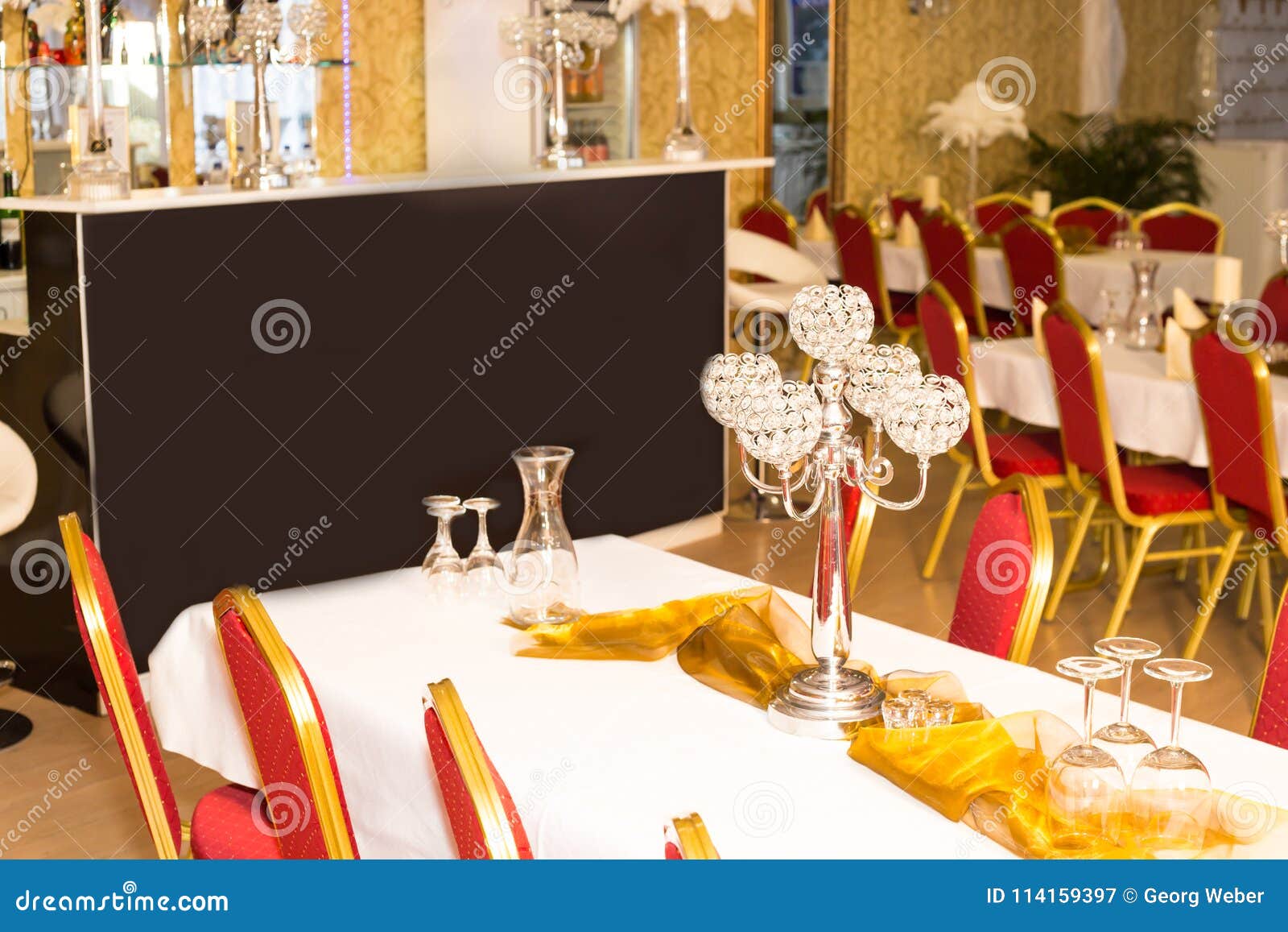 Decorative Candlestick on the Festively Decorated Table Stock Image