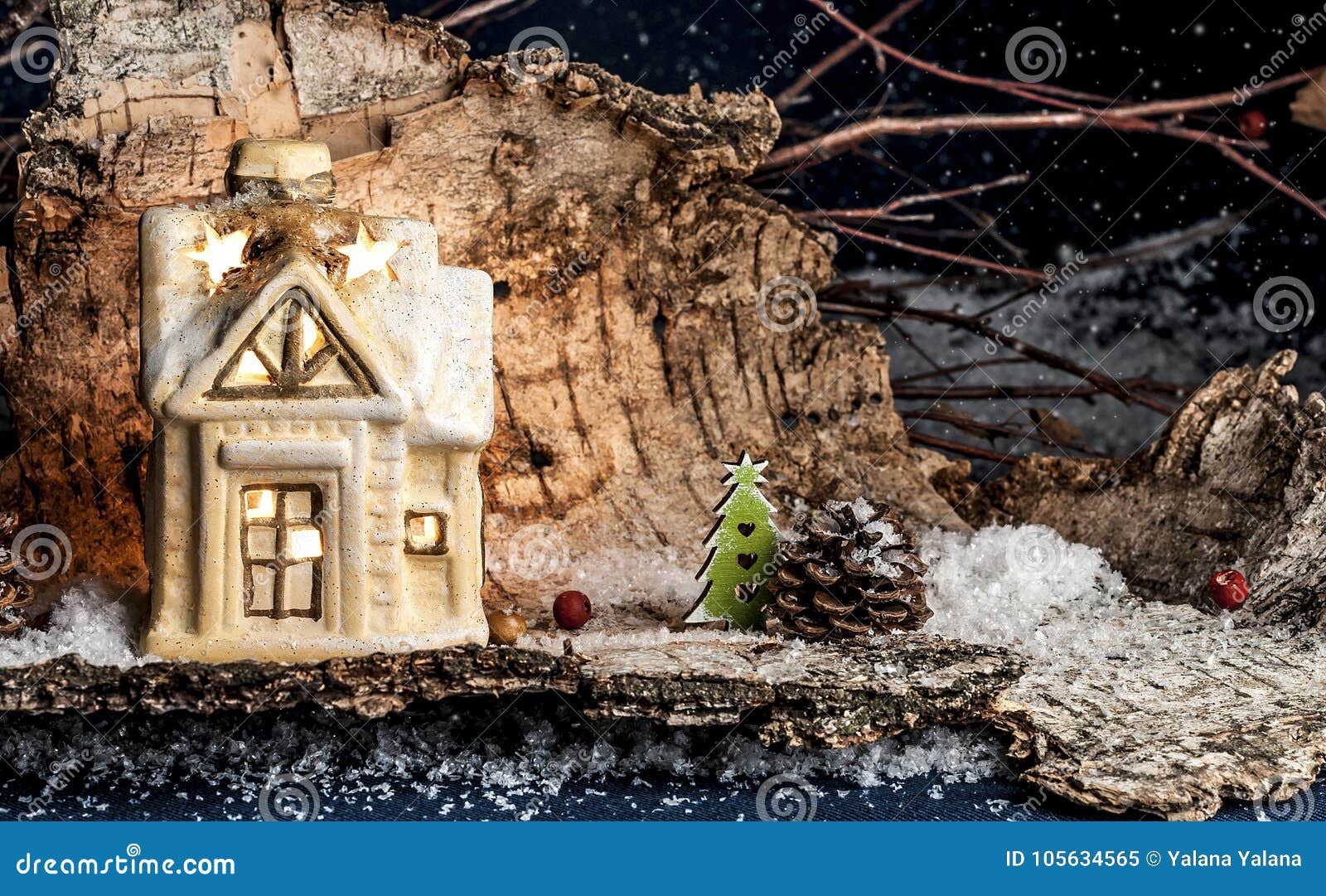 Decorative Christmas Decorations, a House on a Blue Background Stock ...