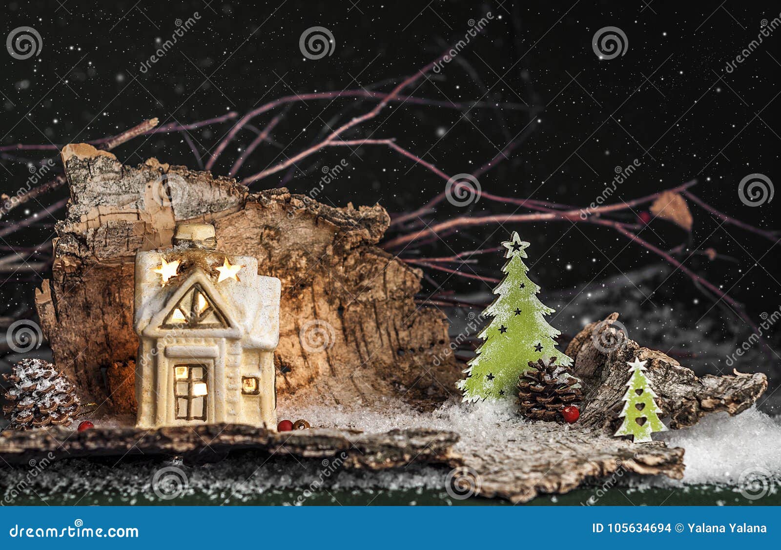 Decorative Christmas Decorations, a House on a Green Background Stock ...