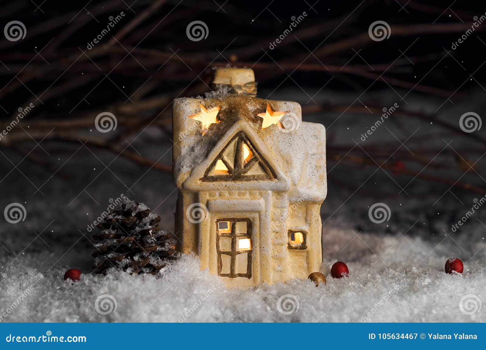 Decorative Christmas Decorations, A House In The Snow Stock Image ...