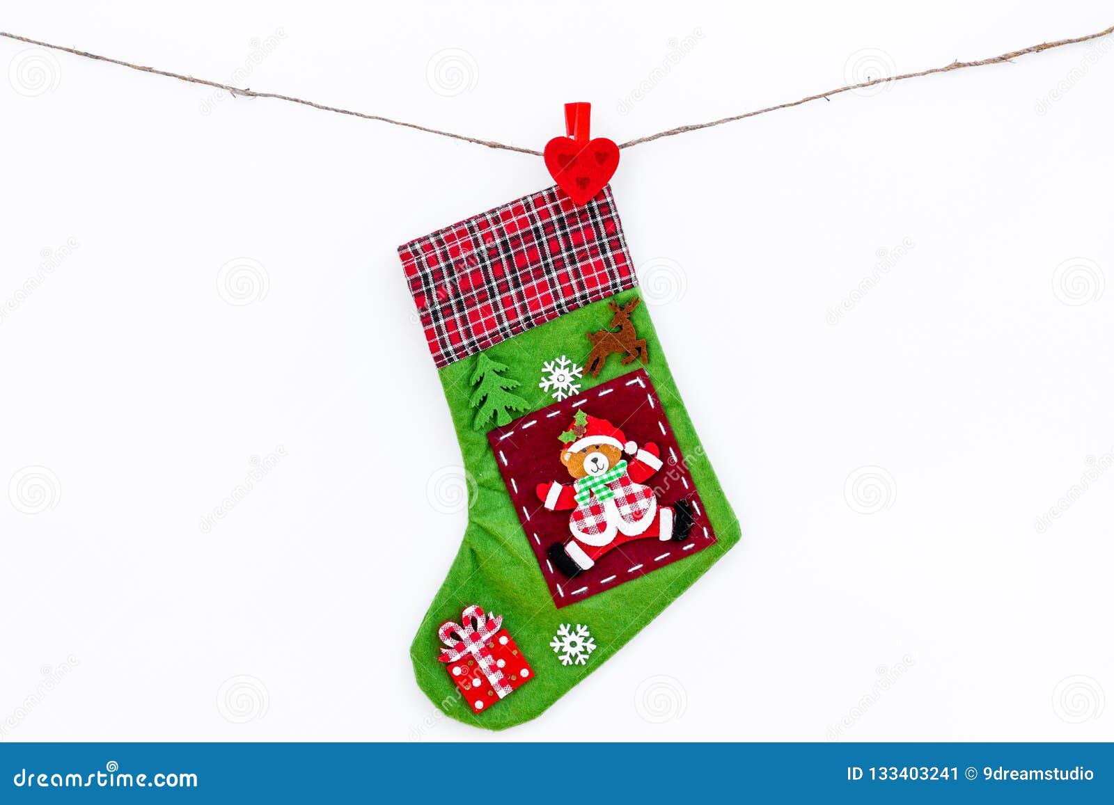 Decorative Christmas Socks. Empty Socks for Gift Hanging Off a Thread ...