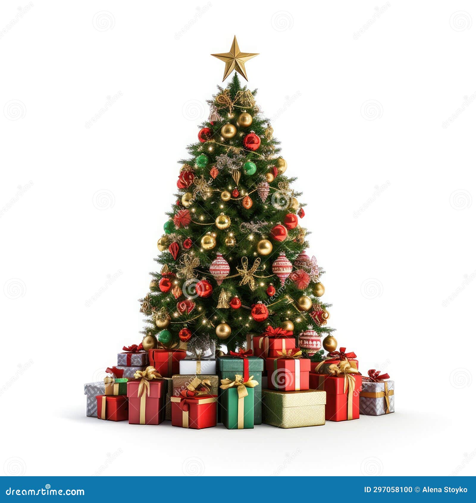 Decorative Christmas Tree Isolated on White Background Stock Photo
