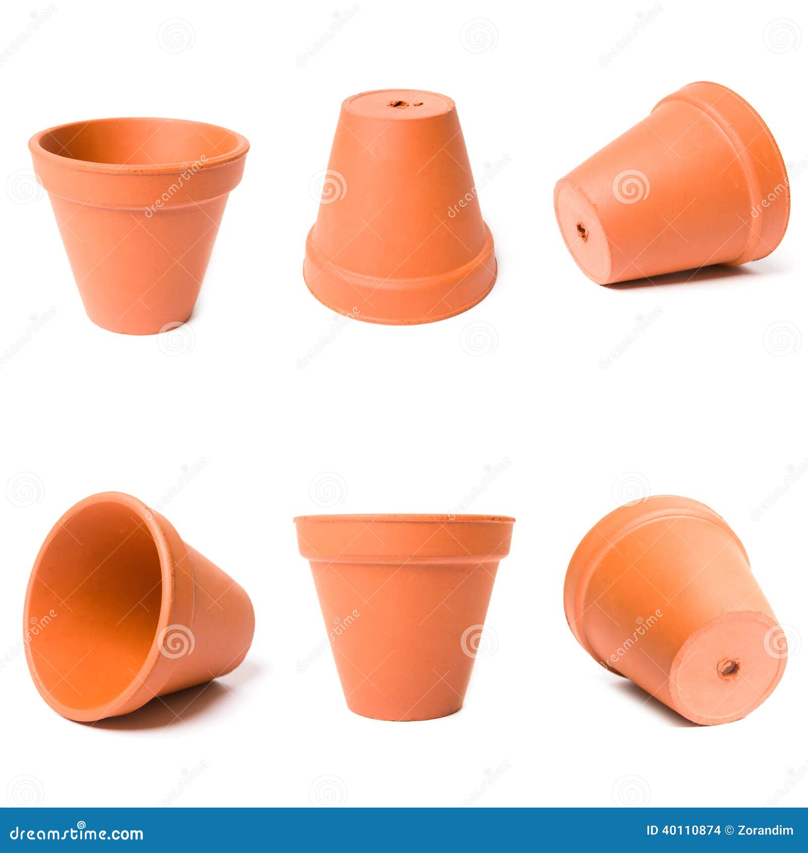 Decorative Clay Flower Pots Isolated on the White Stock Photo Image