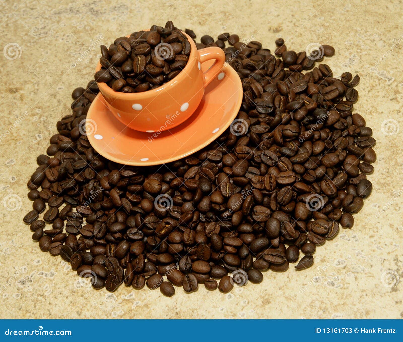 Decorative Coffee Cup on Pile of Coffee Beans Stock Image Image of