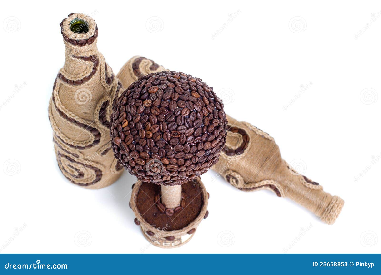 Decorative Coffee Cup On Pile Of Coffee Beans Stock Image