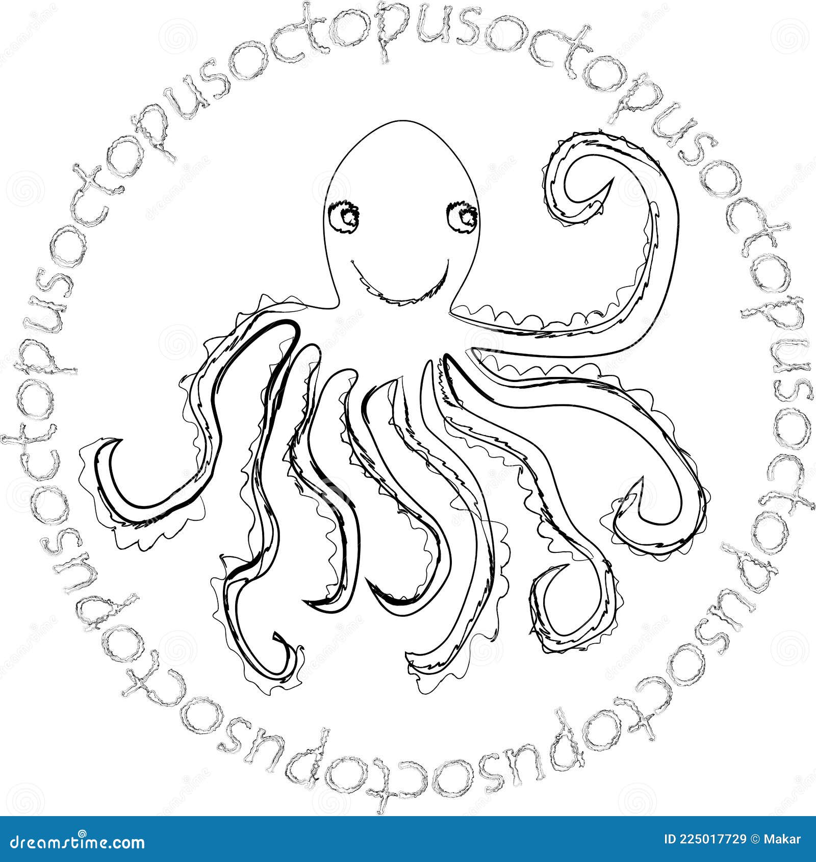 Decorative Contour Vector Funny Doodle Cartoon Octopus in Round Text Frame  Stock Vector - Illustration of outline, text: 225017729