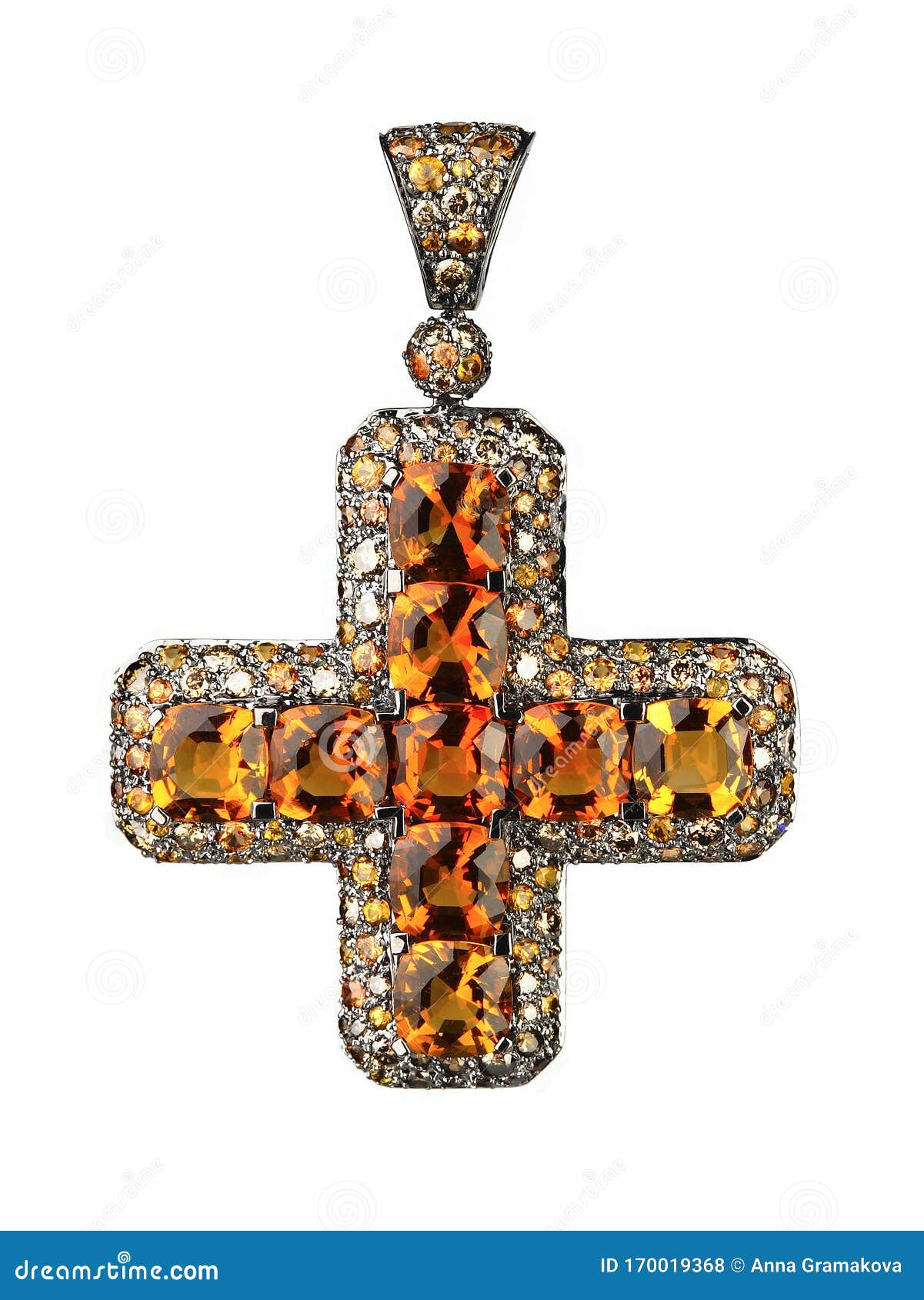 Decorative Cross with Gemstones Isolated on White Stock Photo - Image
