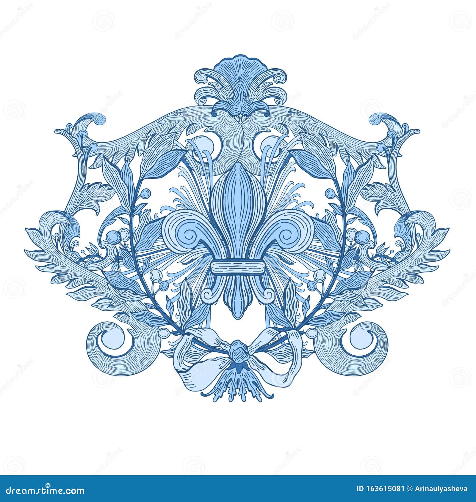 Decorative Design Element Baroque Blue Color.Vintage Floral Victorian ...