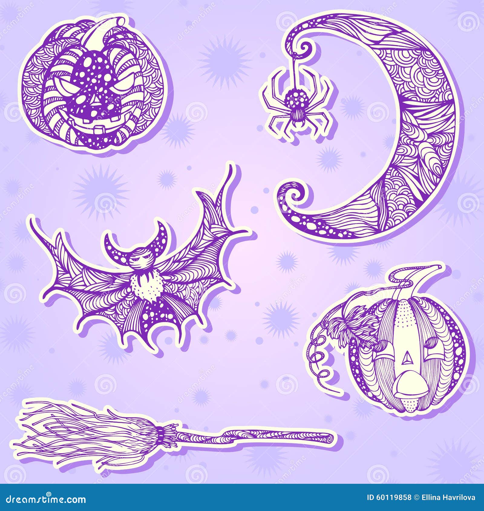 Set Of Stickers Halloween Evil Pumpkin Vector Illustration