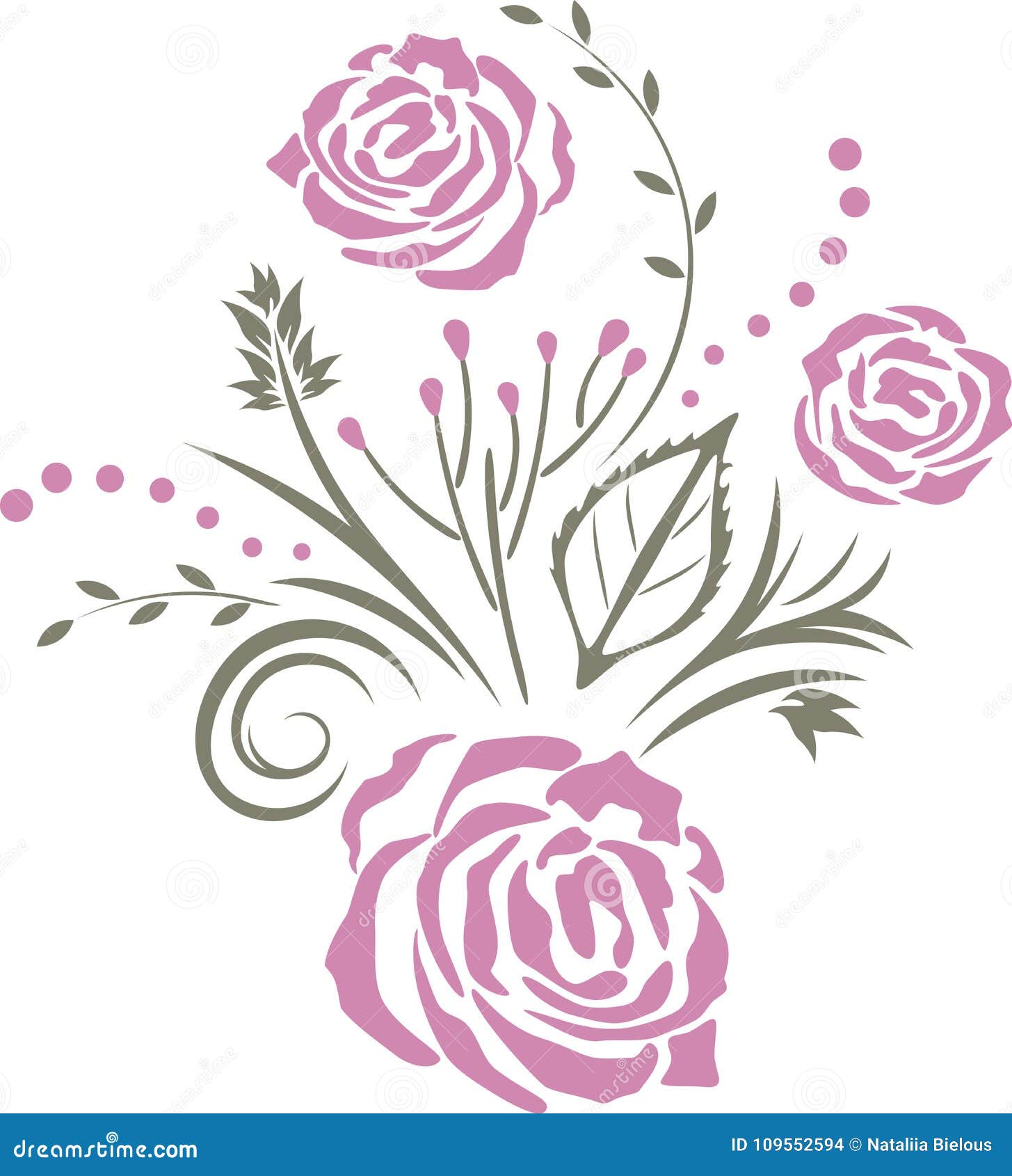 Decorative Element With Purple Stylized Roses Stock Vector