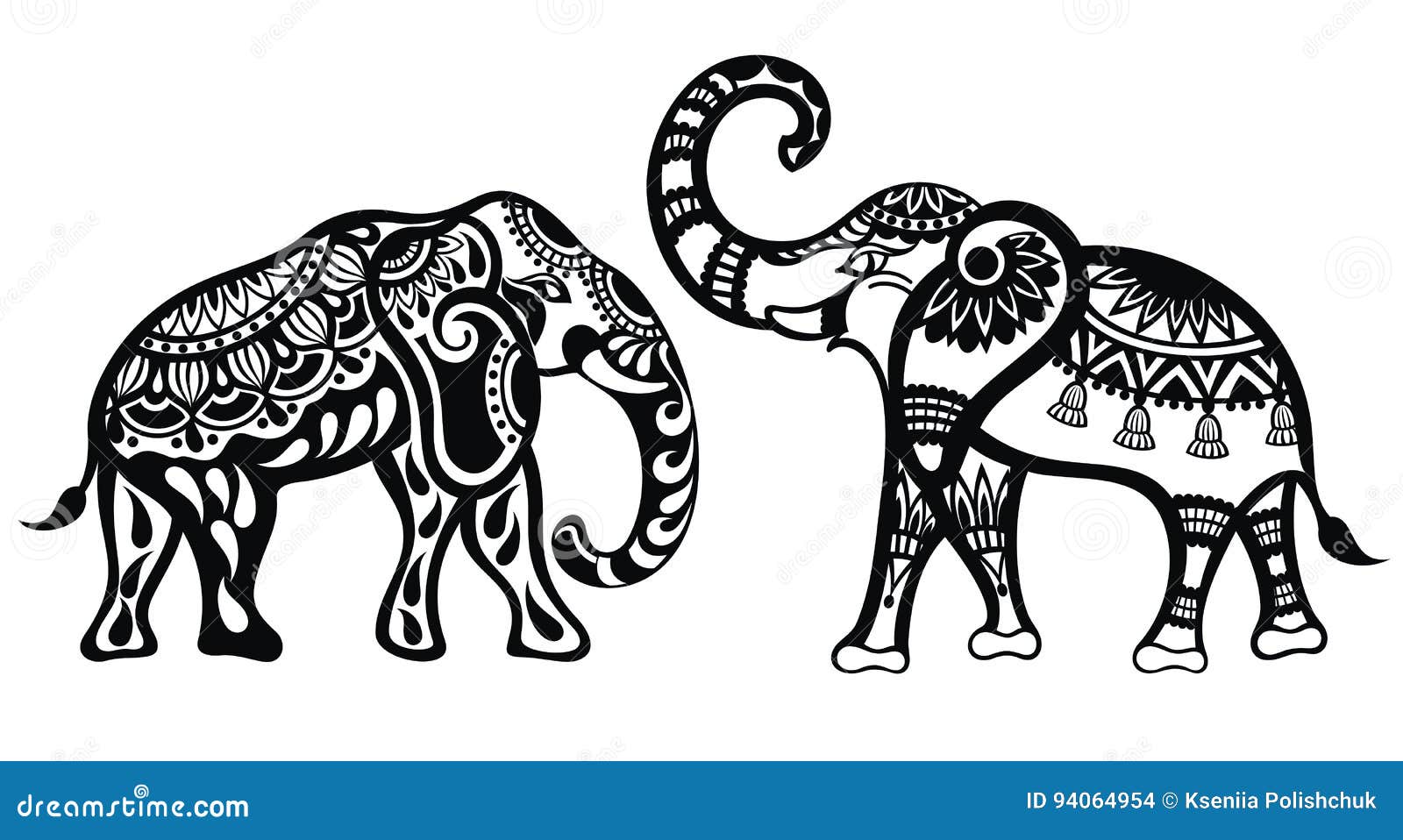Decorative Elephants stock vector. Illustration of retro 94064954
