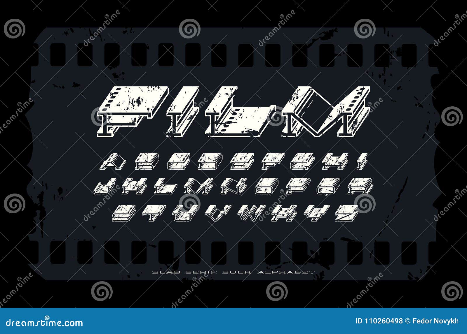 Decorative Extra Bulk Extended Serif Font with Rough Texture Stock