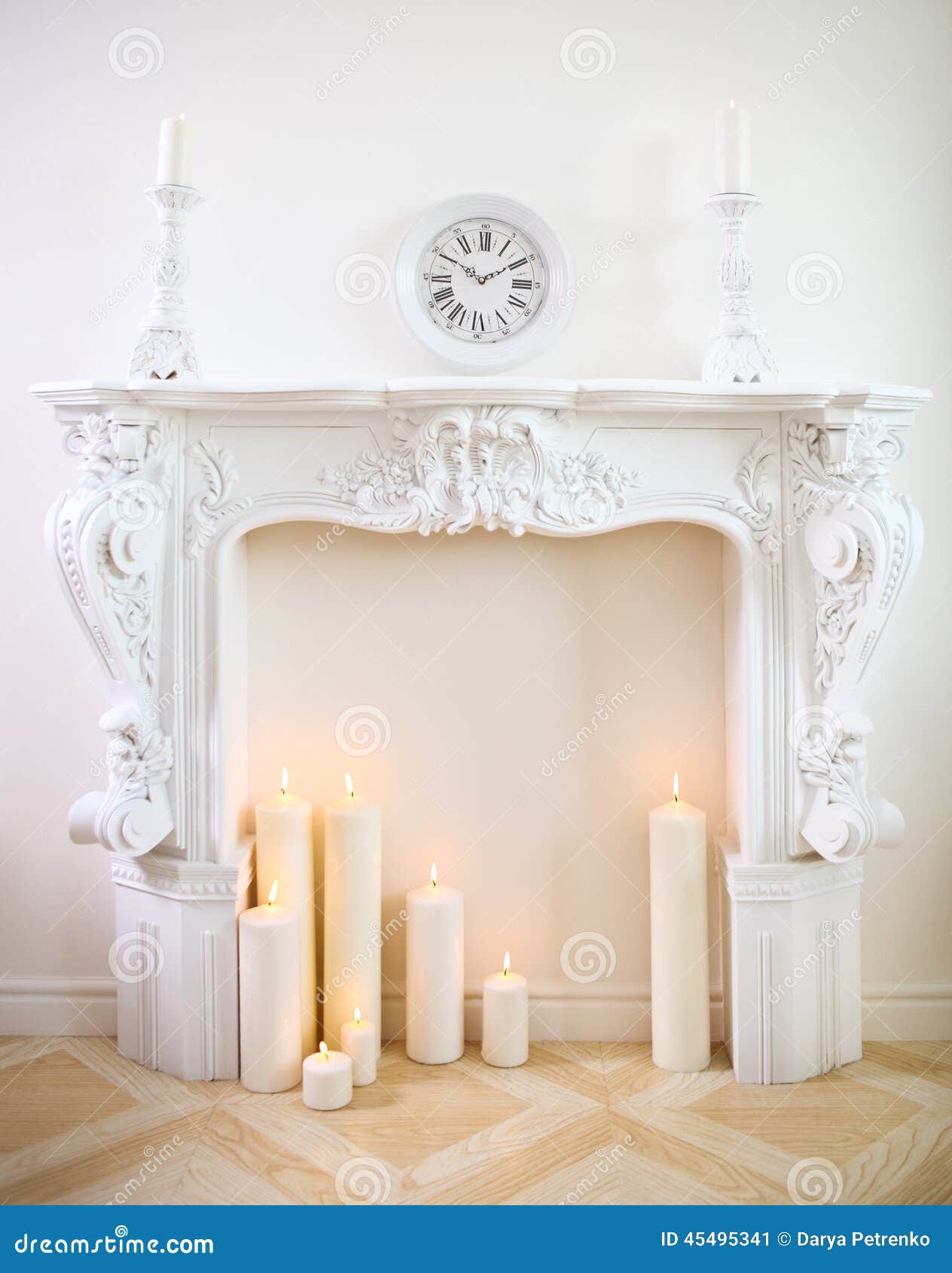 Decorative Fireplace with Candles Stock Image Image of place, scene