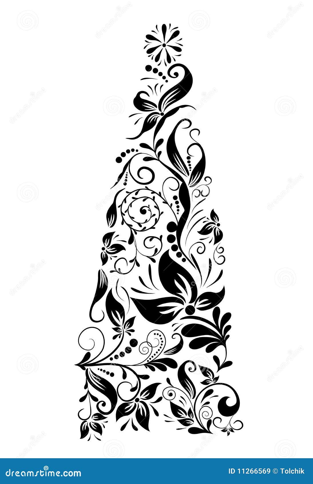 Decorative Floral Christmas Tree, Vector Stock Vector 